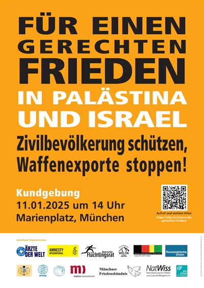 Für einen gerechten Frieden in Palästina und Israel - Zivilbevölkerung schützen, Waffenexporte stoppen!