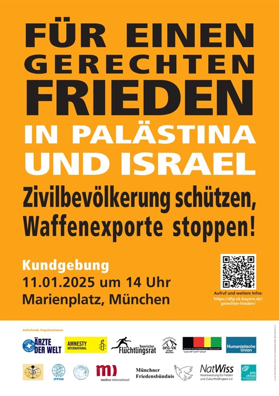 Für einen gerechten Frieden in Palästina und Israel - Zivilbevölkerung schützen, Waffenexporte stoppen!
